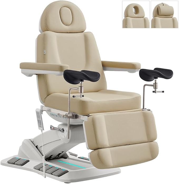 Dir Medical Spa Chair 4-Motor Electric Medical Examination Room Table with Stirrups Spa Beauty Bed Esthetician Chair Facial Bed with Position Memory Function Geneva
