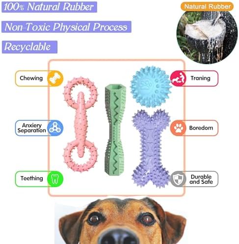 4-Pack Teething Toys Dog Chew Toys for 2-8 Months Puppy,Mix Color