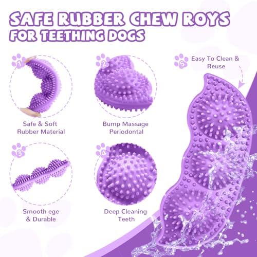 ABRRLO 6 Pack Puppy Teething Toys Cute Purple Puppy Chew Toys for Teething Small Breed Dog Chew Toy Interactive Pet Toy Set for Puppies to Keep Them Busy Soft Durable Small Breed Doggy Chewing Ball
