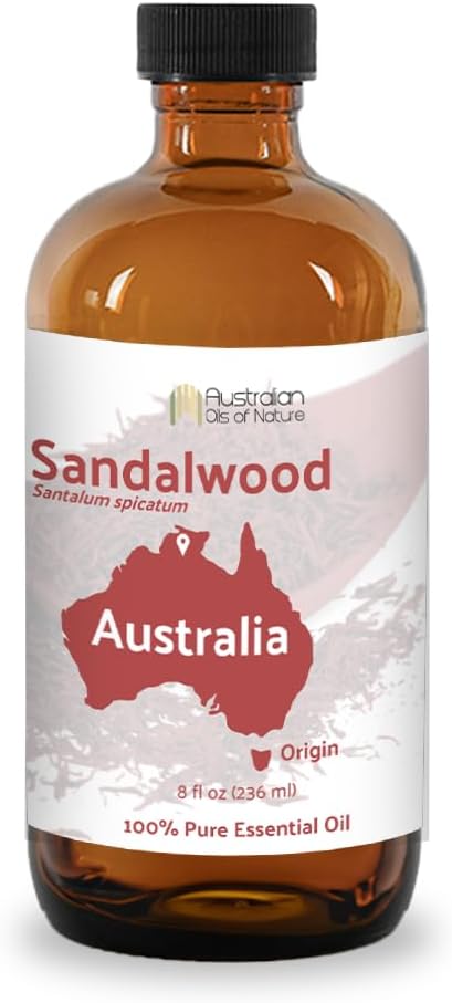 Sandalwood Essential Oil - Direct from Australian Oils of Nature - Steam Distilled - Aceite Esencial de Sándalo for Aromatherapy, Massage, Diffuser, DIY Candle and Soap Making - 8oz