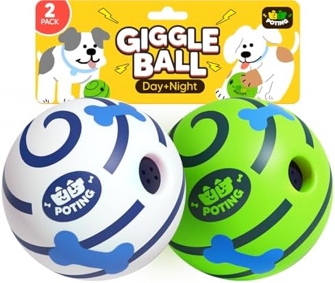 Giggle Ball for Dogs 2 Pack, Glowing Interactive Dog Toys Balls, Rolling Squeaky Toy for Large Medium Small Dogs, Fun Giggle Sounds Attract Attention When Rolled or Shaken - 3.14 inch
