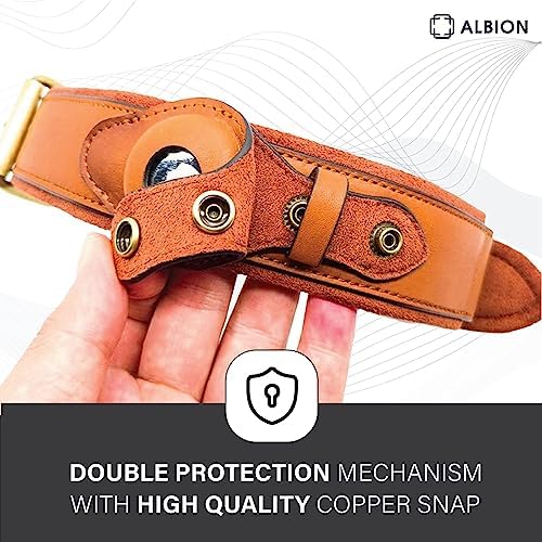 Apple AirTag Leather Dog Collar Smart GPS Collar with AirTag Holder (L, Brown)