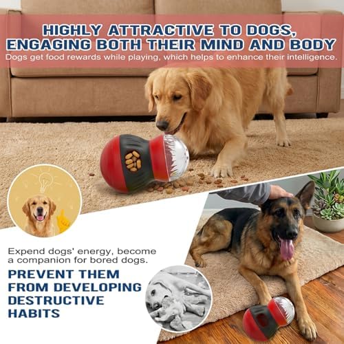 Adjustable Slow Feeder Ball, Chew Resistant Dog Puzzle Toy, Red