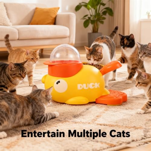 Ducky Cat Treat Dispenser, Yellow Duck Cat Treat Dispenser, Little Duck Cat Toy Treat Feeder for Pet Healthy Eating & Iq Training, for Cats and Dog (Yellow 2Pcs)