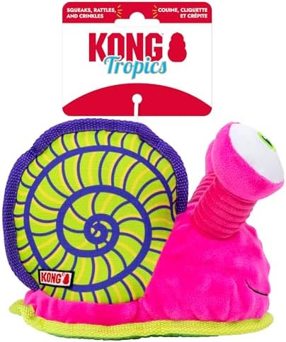 KONG Tropics Rattlez Dog Toy – Durable Plush with Rattle & Crinkle Sounds, Multi-Texture Interactive Enrichment Toy for Dogs (Snail, Medium/Large)