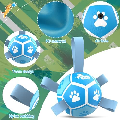 QDAN Small Dog Balls, 5 Inch Dog Soccer Ball with Straps, Outdoor Dog Toys, Pet Training Soccer for Small Medium (5 Inch)