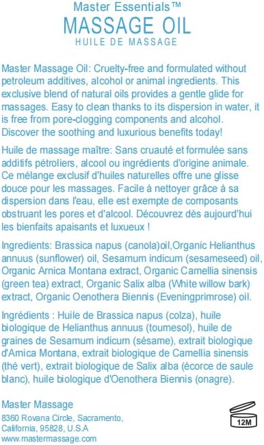 Master Massage - Organic, Unscented, Vitamin-Rich and Water-Soluble Massage Oil - 4 Gallon Bottle Per Pack