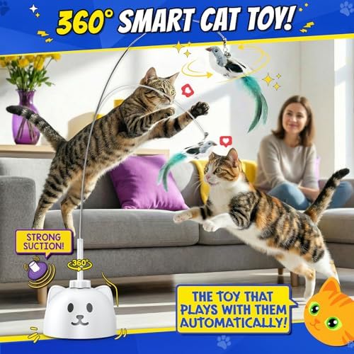 CATPICK Automatic Interactive Cat Toy, Flying Bird Wand for Indoor Cats