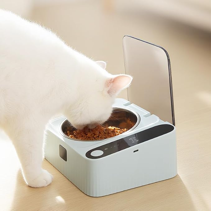 Automatic Cat Food Bowl with Infrared Sensor Lid, Auto Open & Close Pet Bowl, Elevated Stainless Steel Feeding Bowl, Dustproof Cover, Helps Keep Food Fresh and Clean, USB Rechargeable