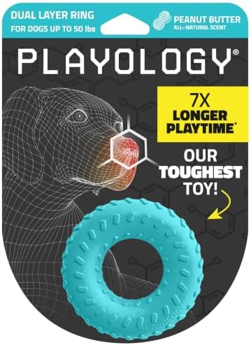 Playology Dual Layer Ring Toy for Aggressive Chewers, Peanut Butter Scent