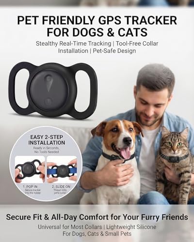 GPS Tracker for Dogs, Smart Dog Tracker with Real-Time Location, for Android and iPhone No Monthly Fee & No SIM Card- Pet Location Tracker with Holder, IP68 Waterproof, Indoor & Outdoor Pet Safety Use