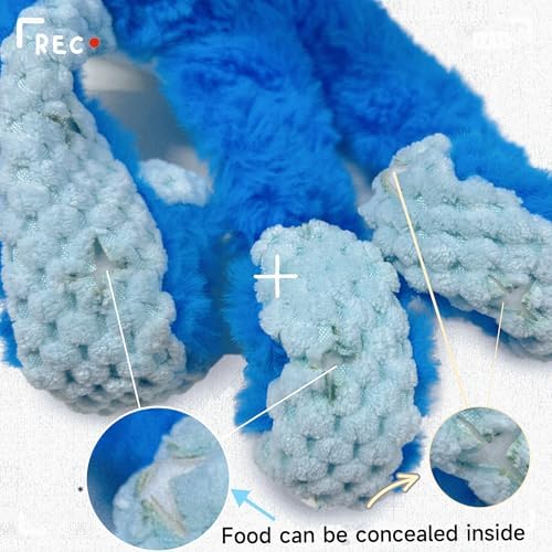 TRAVEYO Blue Octopus Dog Toys with Squeaker，Dog Treat Toys with Soft Rope Tentacles with Treat Hiding Pockets, 14.17 Inches