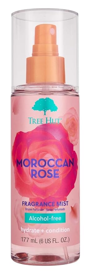 Tree Hut Moroccan Rose Hair & Body Mist, Hydrating & Alcohol-Free Body Spray, Fragrance with Bergamot, Tea Rose & Amber Notes, Alcohol-Free Formula, 6 Fl Oz.