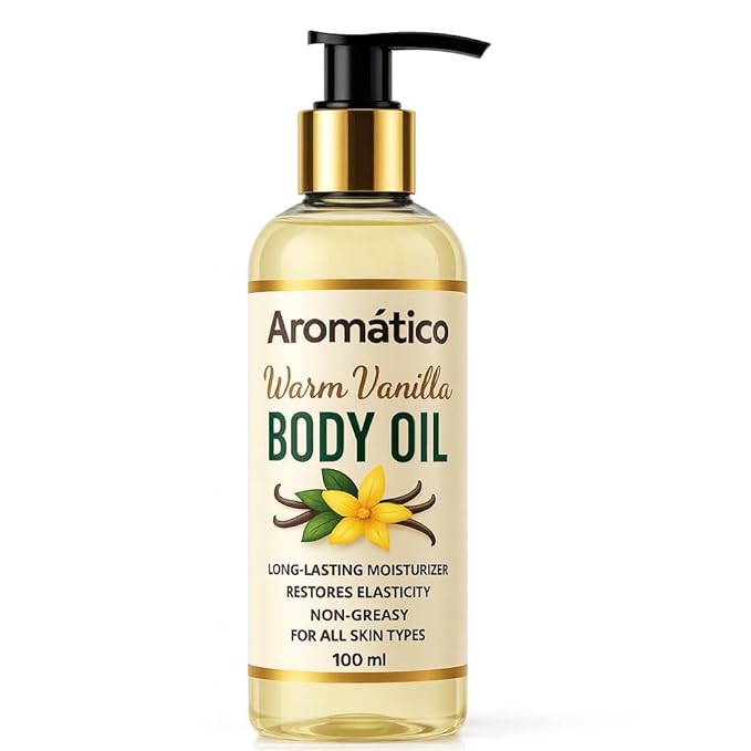 Aromatico Warm Vanilla Mini Body Oil for Women | Moisturizing After Shower Body Oil for Daily Use | Cozy, Creamy Vanilla Scent - 4 fl oz