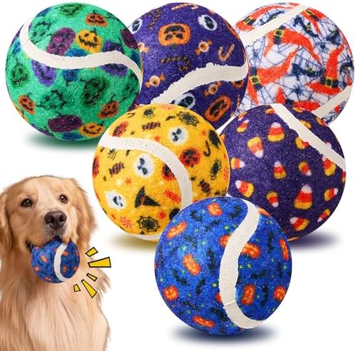 Civaner 6 Pcs Halloween Dog Toys Bulk, 2.5 Inch Squeaky Tennis Balls