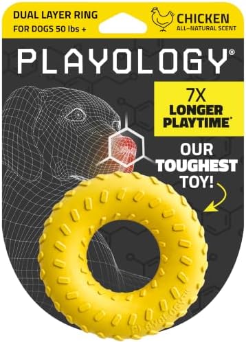 Playology Dual Layer Ring Dog Toy for Aggressive Chewers, Chicken Scent