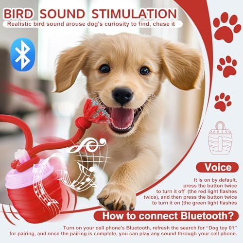 Interactive Dog Toy, [Newly Upgraded] Motion Activated Rolling Squeaky Ball for Medium/Large Dogs, Automatic Moving Dogs Ball for Boredom, USB Rechargeable(Red)