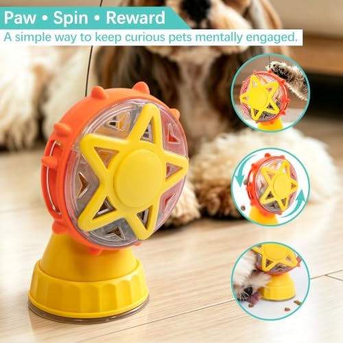 LumoLeaf Interactive Treat Toy for Puppies, Small Dogs & Cats, Treat Dispensing Puzzle Toy with Adjustable Opening, Suction Cup Base & Teaser Wand, Indoor Enrichment Toy for Boredom Relief (Yellow)