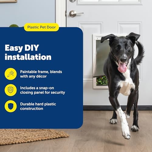 PetSafe Dog & Cat Plastic Door, Paintable, Up to 100 lb, Large | Interior & Exterior Install, Snap-on Closing Panel, Security Cover Included, DIY Installation