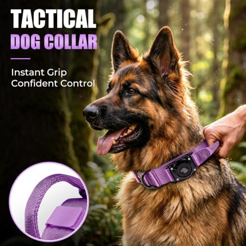 Tactical AirTag Dog Collar with Holder for Medium Large Dogs, Purple, XL