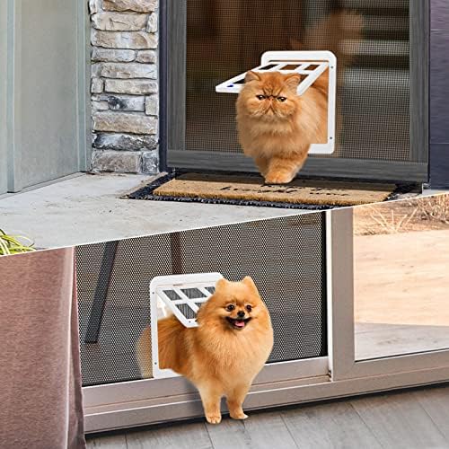 NAMSAN Cat Screen Door, Flap Opening 8.3 x 10.3 inches, Doggie Door for Screen Door, Window Cat Door Magnetic Self-Closing, Cat Door for Sliding Door, Lockable, White