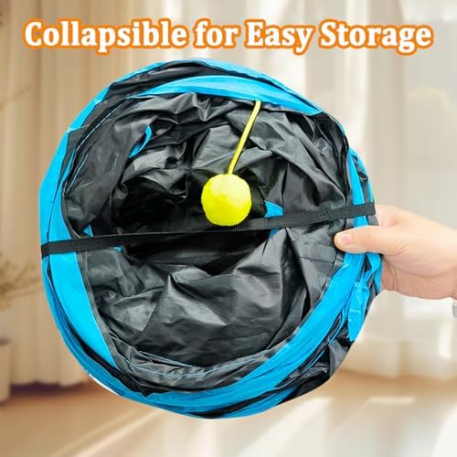4-Way Large Cat Tunnel, H Shape Cat Tube Toy with Interactive Playing Balls, Peek Hole for Indoor Cats, Kitten, Kitty, Puppy, Rabbit (Black)