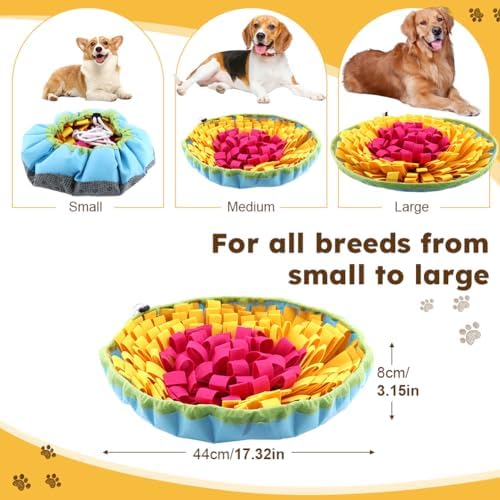 Snuffle Mat for Dogs, Adjustable Interactive Puzzl-e to-y Slow Feeder, Encourages Natural Foraging Skills, Pet Enrichment Toys for Small to Large Dogs, Reduce Anxiety, Boredom (Rose Red + Yellow)