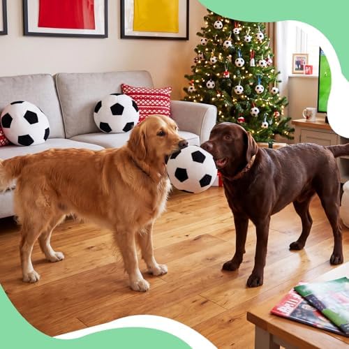 Blueweenly 2 Pcs Stuffed Soccer Ball Dog Toys, 6.3 Inch Squeaky Football Dog Toys, Soft Interactive Chew Indoor Outdoor Playing Supply for Small Medium Large Pet Rolling Tossing Chasing Games, White