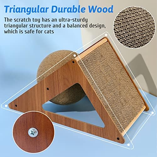 Fhiny Cat Scratcher Toy with Sisal Ball, 2-in-1 Rope Ball with Bell & Cardboard Cats Scratching Interactive Solid Wood Durable Scratch for Indoor Kitties Wear-Resistant Furniture Supplies