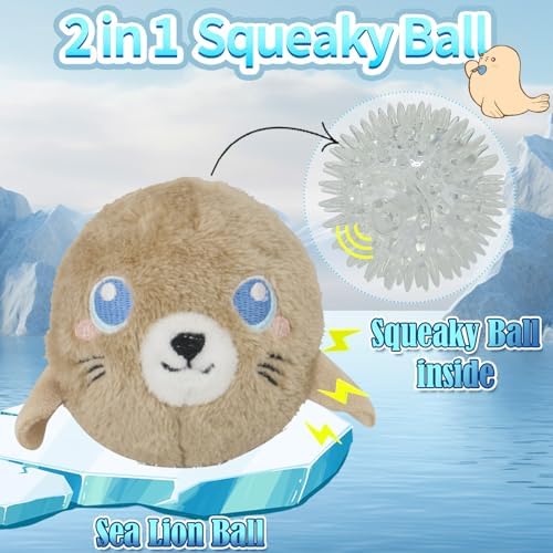 D KING D KING 3Pack Durable Plush Squeaky Dog Ball for Aggressive Chewers, Interactive Sound Dog Toy for Medium & Large Breeds, Tough Stitched Stuffed Chew Ball for Indoor & Outdoor Play(Ocean Ball)