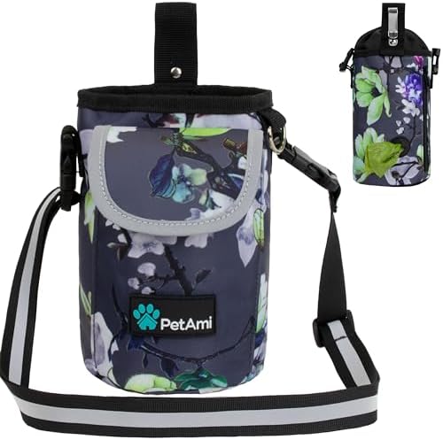 PetAmi Dog Treat Pouch, Large Hands-Free Training Bag, Floral Gray