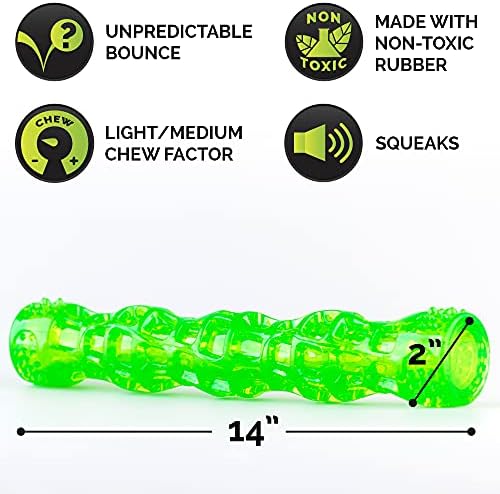 Hyper Pet Dura-Squeaks Stick Dog Toy, Large, Green, (Pack of 12)