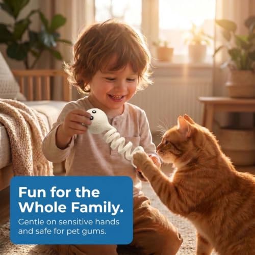 Glaciart One Felt Spring Cat Toy – 3 Pcs Soft Fuzzy Enrichment 100% Natural Wool - Interactive Stretchable Play Set - Safe for Pets, Non-AZO Colored Dyes - 4” Long