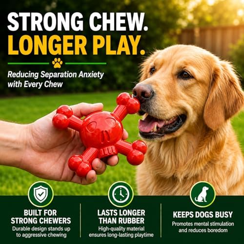 Dog Chew Toy for Small & Medium Dogs – Durable Nylon Dog Toy for Aggressive Chewers, Interactive Dog Toy to Keep Dogs Busy, Multi-Angle Chewing Design for Boredom Relief, Red, Milk Flavor
