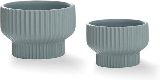 Puoyik 2 Piece Set of Flower Pots 8/6 inches, Ceramic Flower Pots with Drainage Holes, Indoor and Outdoor Plant Flower Planter (7.8/5.9 Blue)