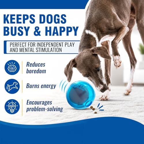 Guru Pet Ball - Medium Blue - Dog Toy, Hides & Dispenses Treats, Slow Feeding, Easy Loading, Durable Rubber, Roll-Bounce-Spin-Tumble-Solve-Play
