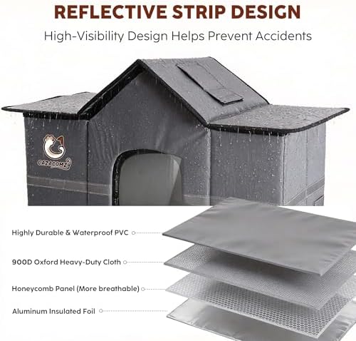 Large Weatherproof Outdoor Cat House with Heated Pad 28" x 16" x 17" Grey