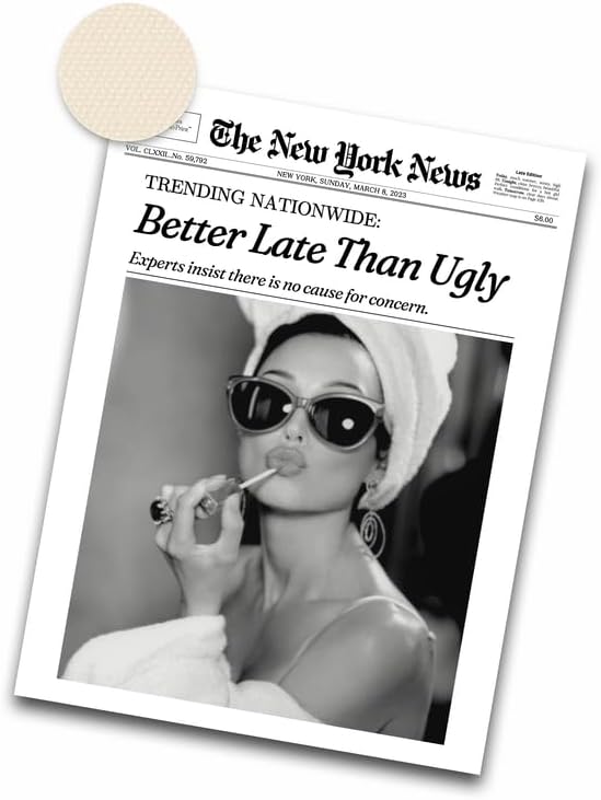 iHery 12x16in Audrey Hepburn Better Late Than Ugly Unframed Wall Art | Unframed Canvas Print, Vintage Fashion Wall Decor Poster for Bathroom, Bedroom, Apartment and Girl Dorm, 1Pack