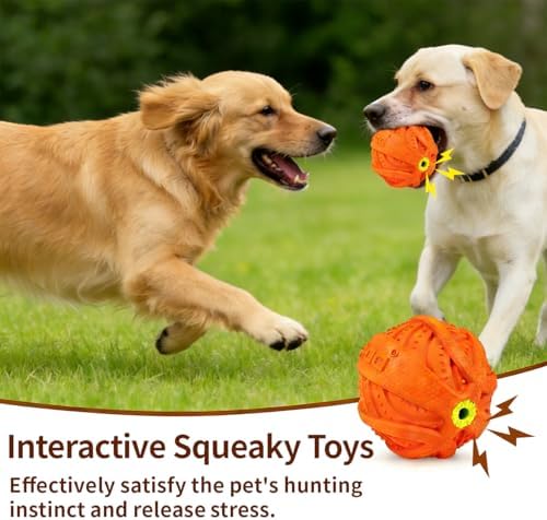 LaRoo Squeaky Dog Ball Toy, Durable Natural Rubber Squeaker Ball Floating Throwing Training, Teeth Cleaning Chew Toy for Pet Small Medium Large Dogs (3.5In Orange)