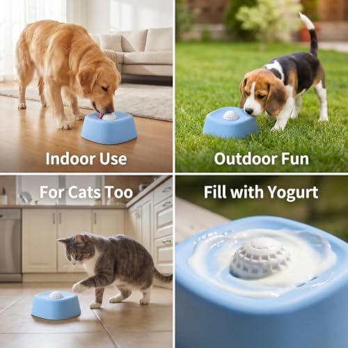 Slow Feeder Dog Bowls for Liquid Treat, Anti-Slip【Entertained Ball-in】 Bone Broth Dog Lick Bowl, 3/4 Cup Yogurt Pup Lick Toy for Large Medium Small Breeds Dietary Supplement/Post-op Nutrition (Blue)
