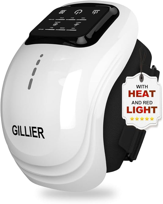 Knee Massager Smart with Heat, Red Light and Massage Therapy, 3 Vibration Modes and 3 Heating Levels, 2025 Updated Edition, LED Vitality Joints Knee Massager, Gifts for Grandma & Grandpa, White