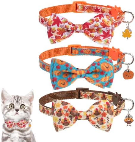 KOOLTAIL Cat Collar with Bow Tie and Bell - 3 Pack Cute Cat Collars Breakaway,Adjustable Kitten Collar with Safety Buckle for Girl Boy Kitty Holiday