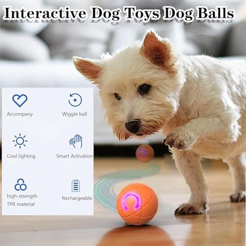 IRIDESCENT Interactive Dog Toys Dog Balls Activated Automatic Rolling Ball for Puppy Small Dogs Smart Jumping Automatic Moving Bouncing and Rotating Ball Vibrating Keep Them Busy