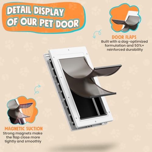Plastic Dog Door for Door, Large Doggy Door for Pets Up to 100 LB