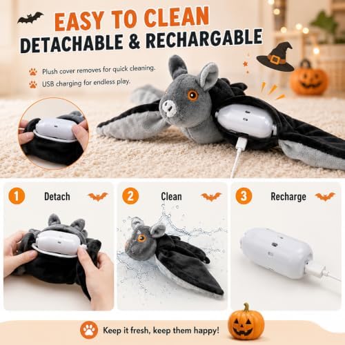 Flying Bat Dog Toy, Flying Bat Toy for Dogs, Flapping Bird Interactive Cat Toy, Cute Flapping Wings Electric Teasing Cat/Dog Toy, Hanging and Ground Play (2Pcs)