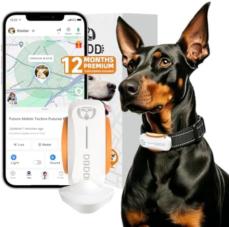 DBDD GPS Dog Tracker, 12-Mo Sub, Real-Time Loc, E-Fence, Health Monitor
