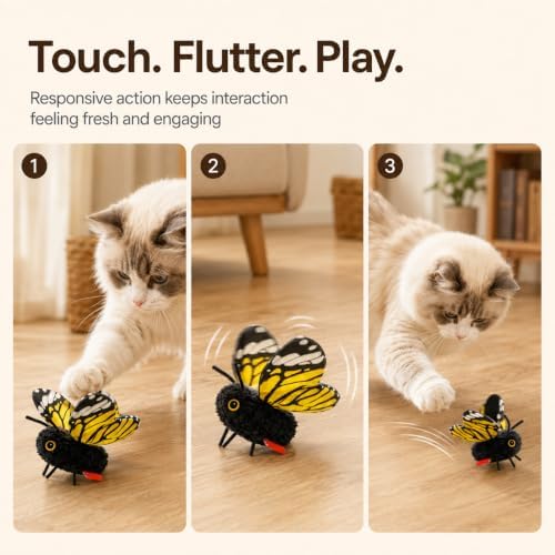 Smart Sensing Flapping Butterfly Cat Toy, Interactive Fluttering Pet Toy，Red
