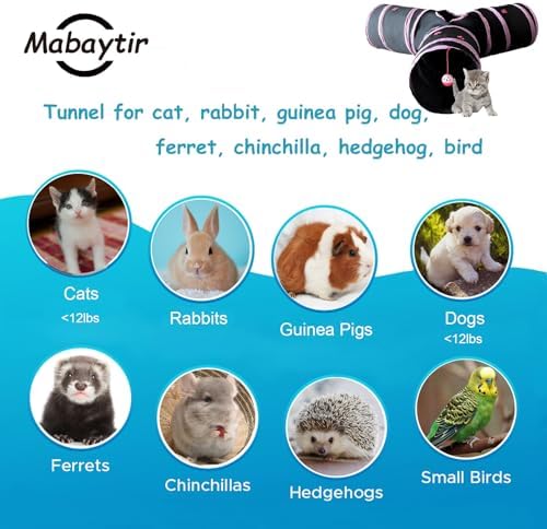 3-Way Collapsible Cat Tunnel Tube Toy Black Pink Paws