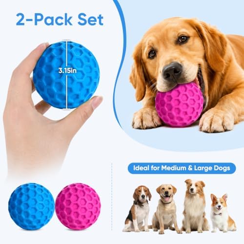 Squeaky Dog Balls Toy 2 Pack, Interactive Dog Toys for Aggressive Chewers, Squeaky Dogs Chew Toy for Medium Large Dogs, Durable Outdoor Dog Puzzle Birthday Toys for Fetch, Chase, and Chew Play