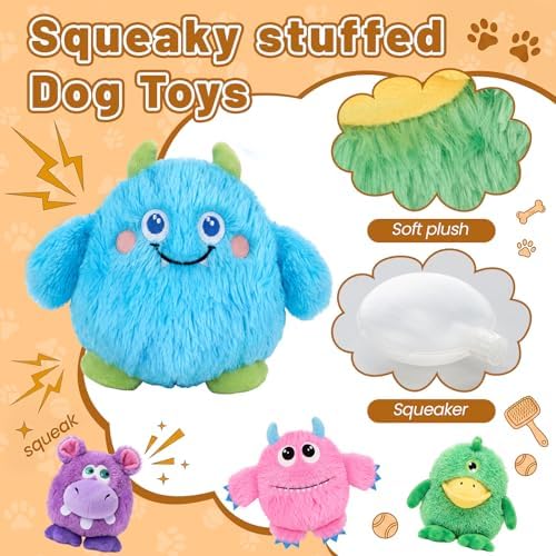 Junkin 4 Pack Dog Squeaky Toys, Plush Stuffed Dogs Toy, Cute Style